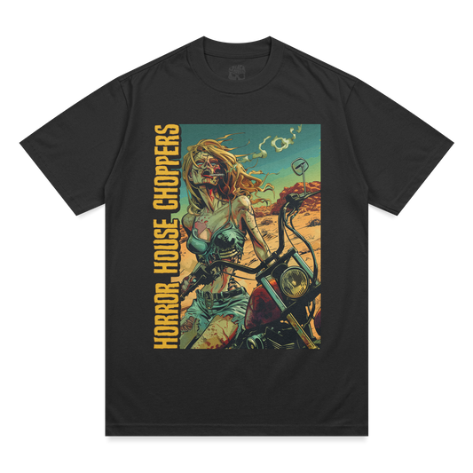 #1 HORROR HOUSE CHOPPERS LADY JUSTICE ADULT SHORT SLEEVE T-SHIRT